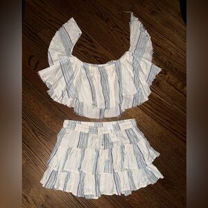 NWT Pookie and Sebastian Striped Ruffle Crop Top and Skirt Set